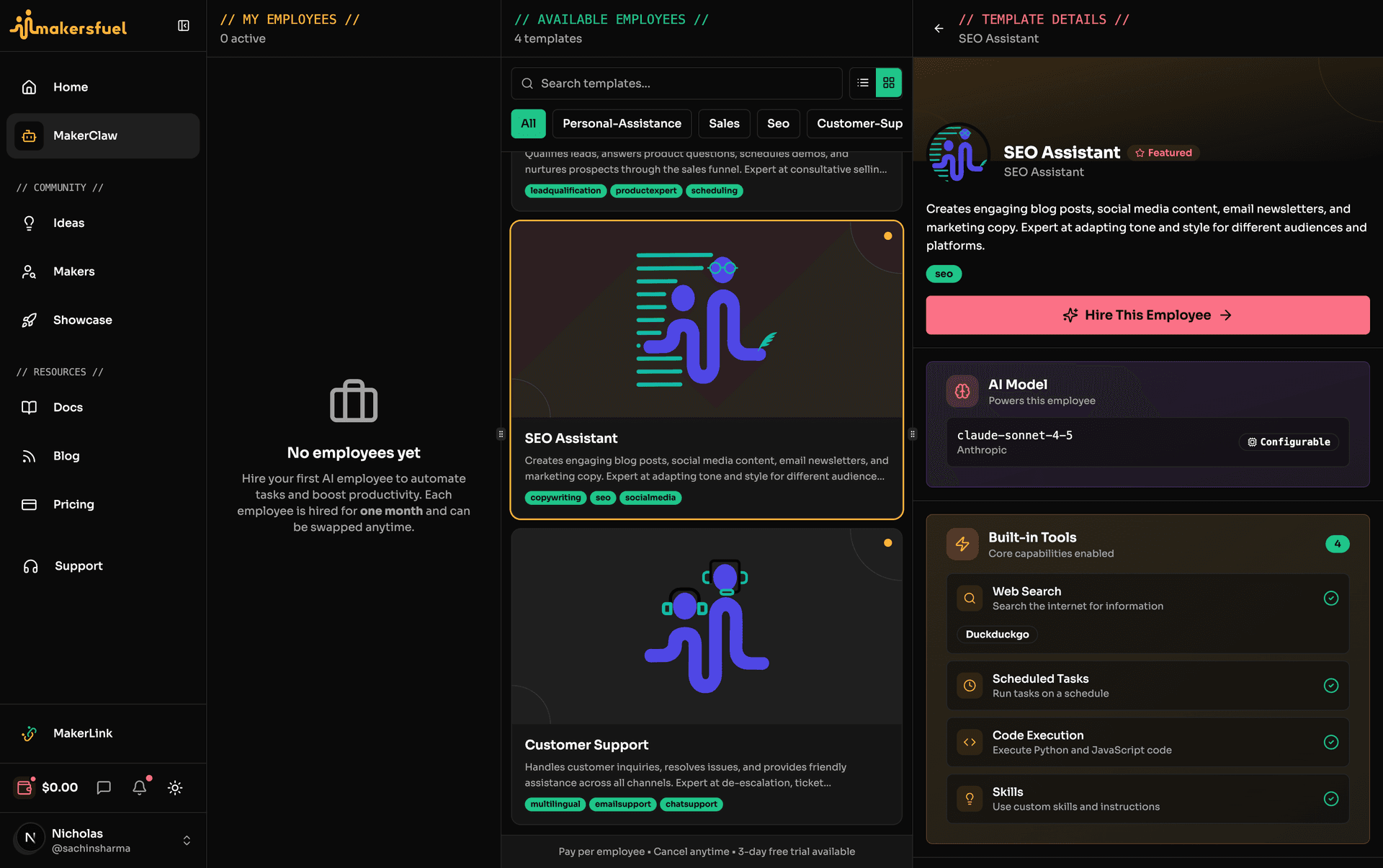 MakerClaw Employees Page