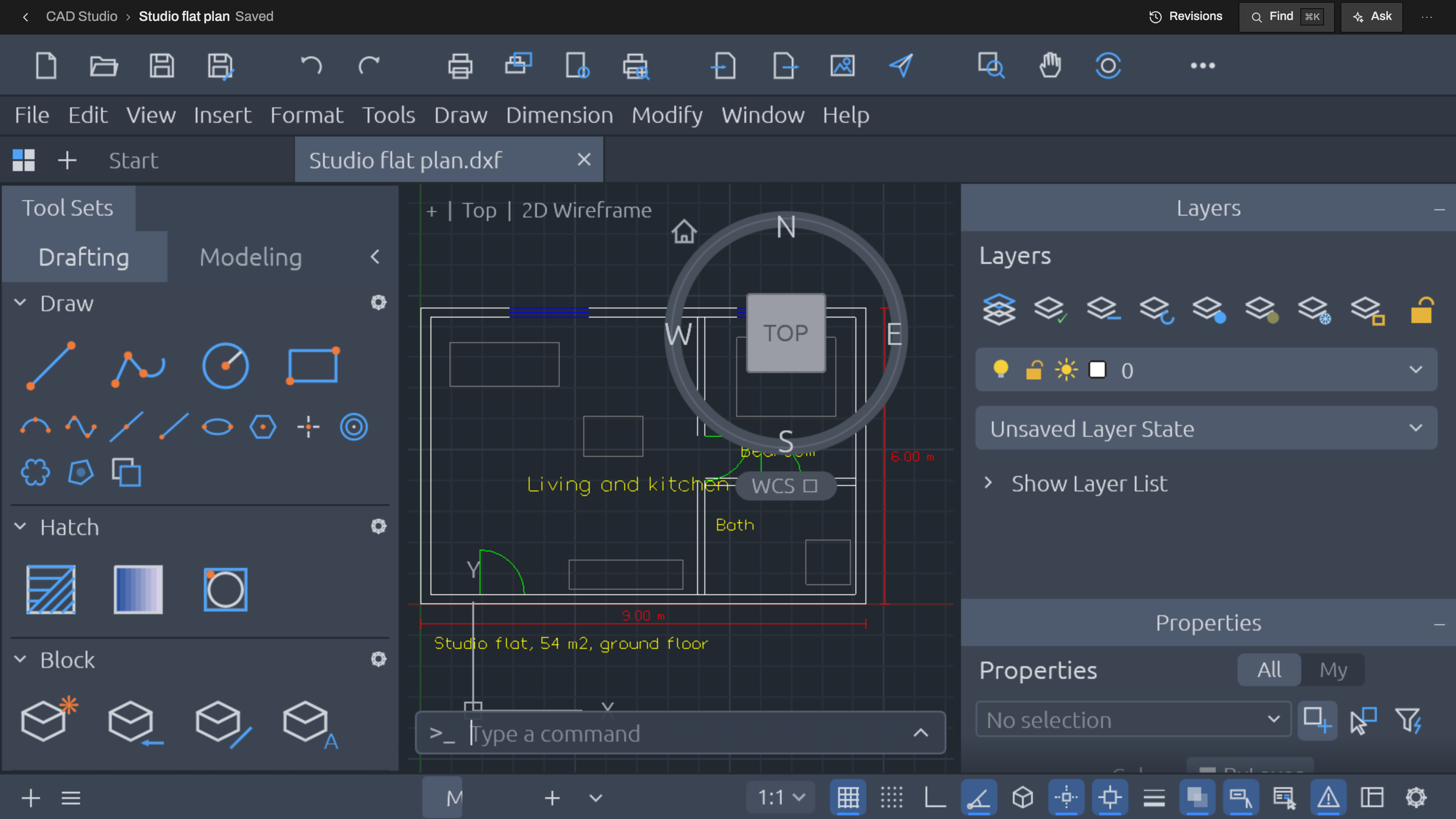 CAD Studio: Draft in the dark theme. Example data.