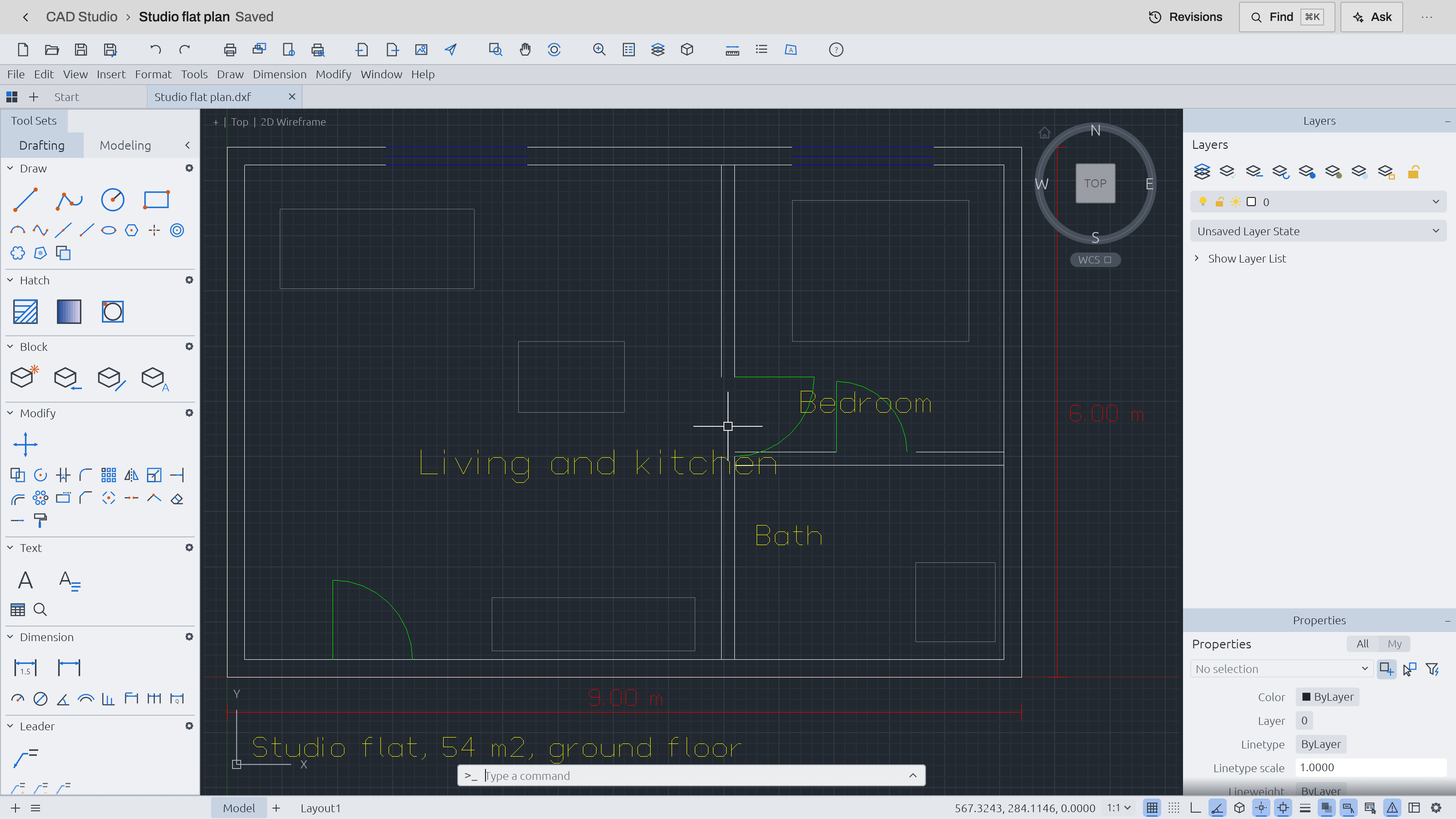 CAD Studio preview with example data