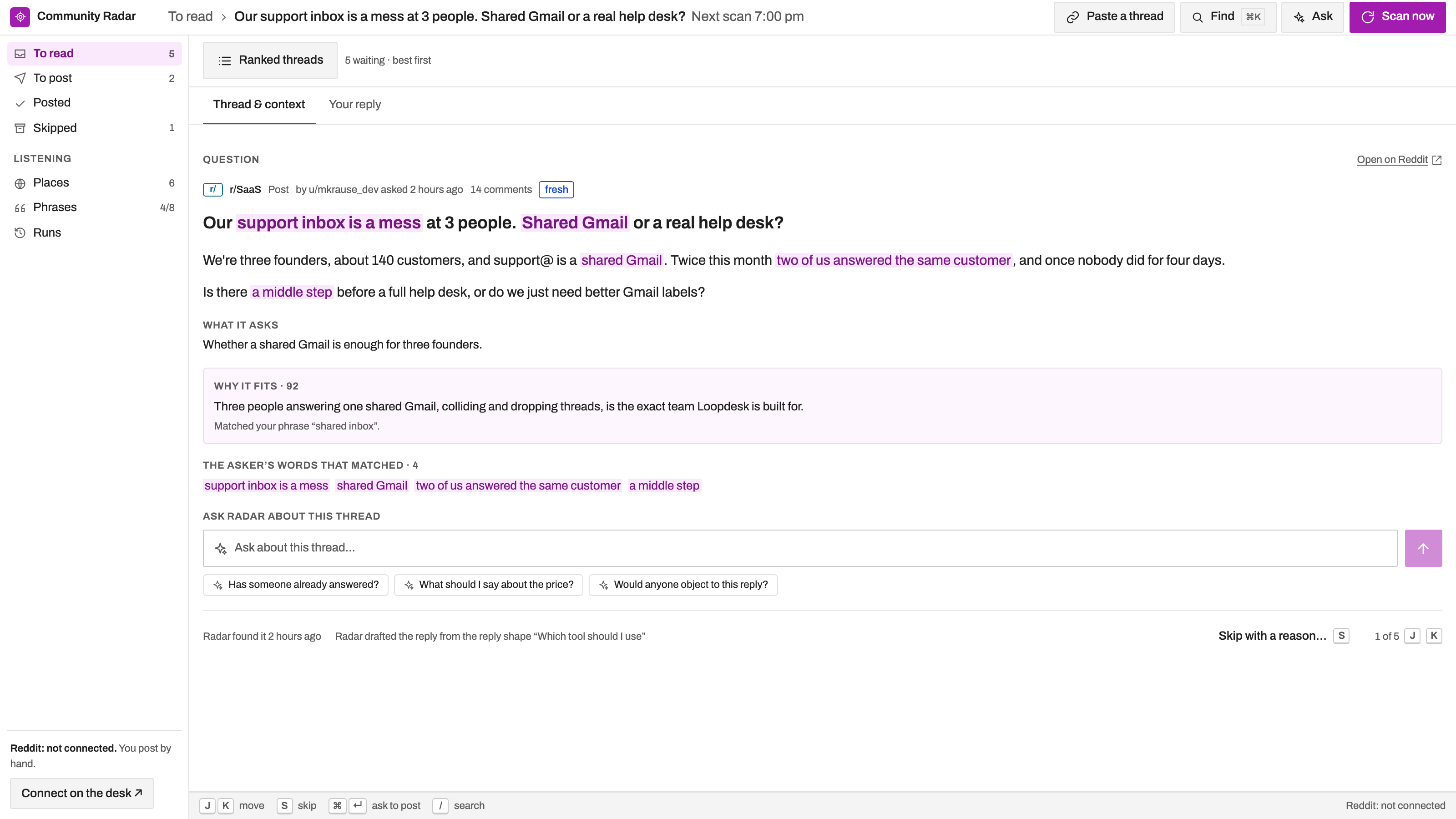 Community Radar preview with example data