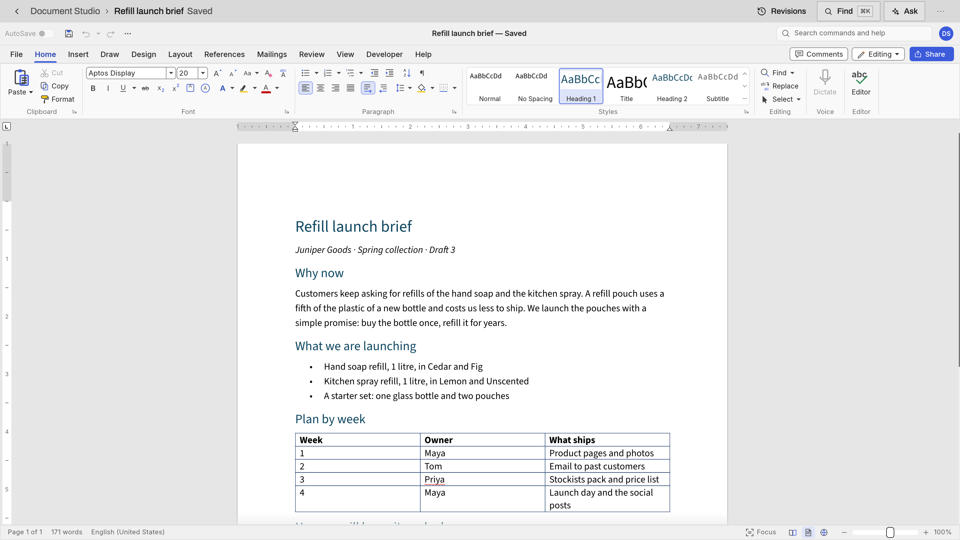 Document Studio preview with example data