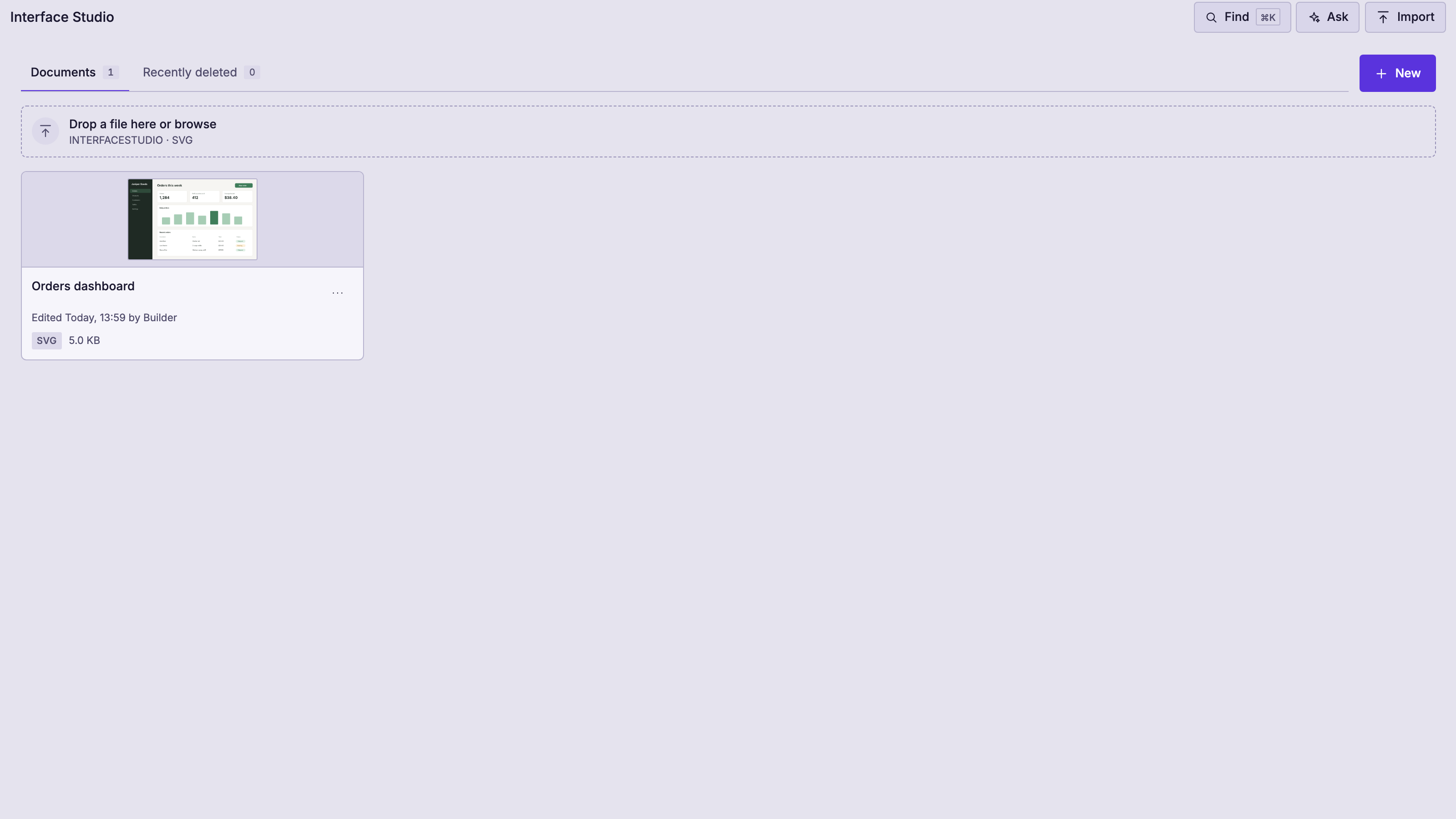 Interface Studio: Keep every design in one library. Example data.
