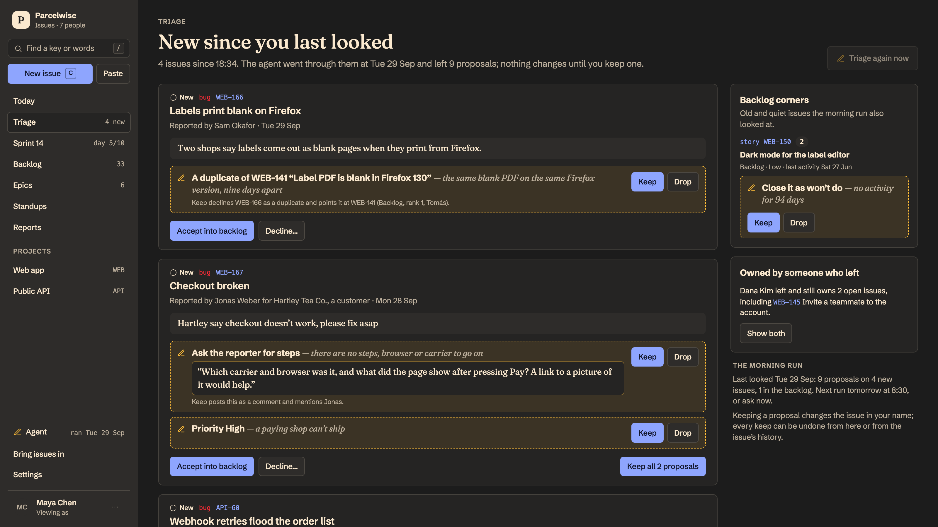 Issue Tracker preview with example data