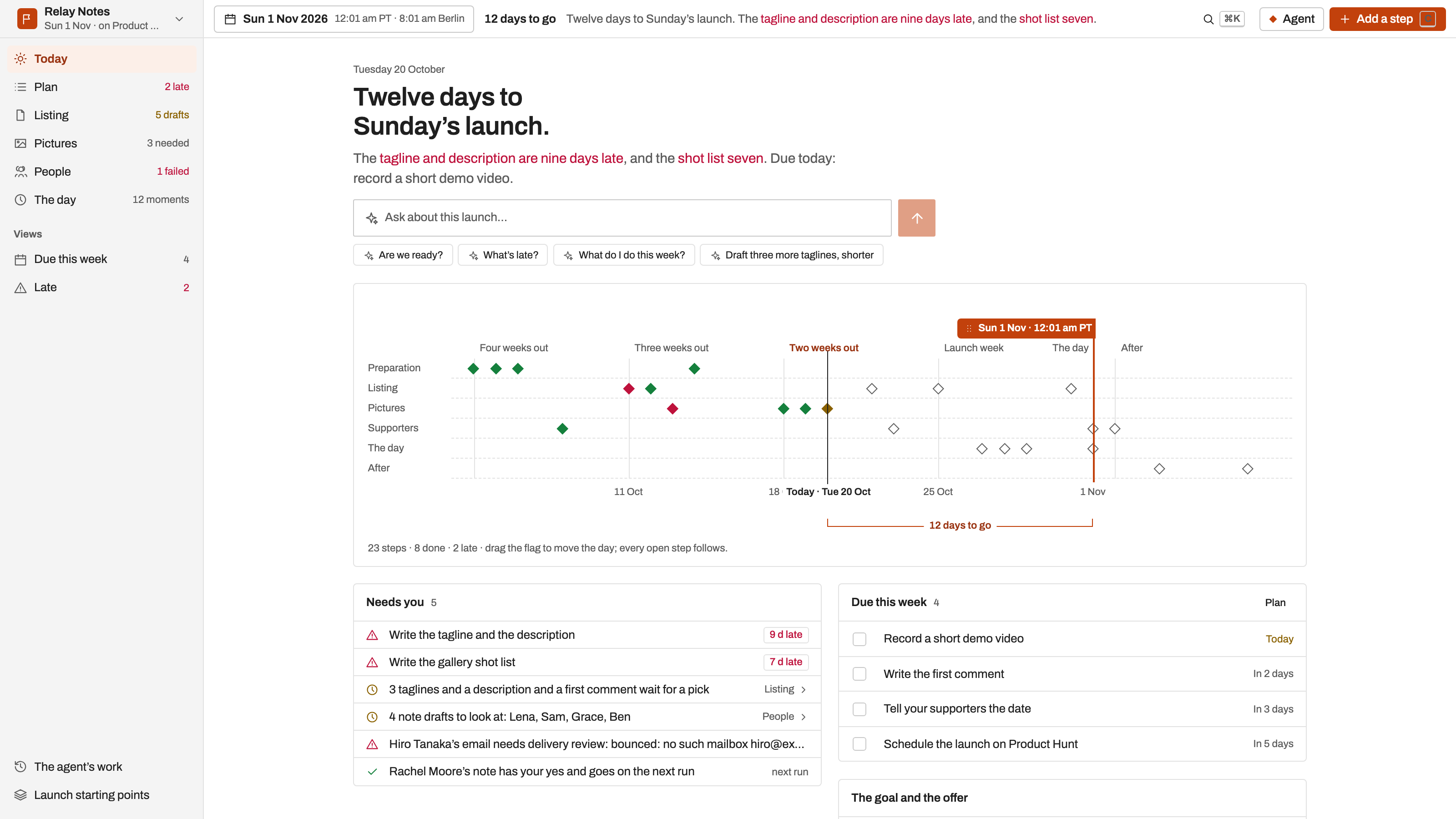 Launch Planner preview with example data