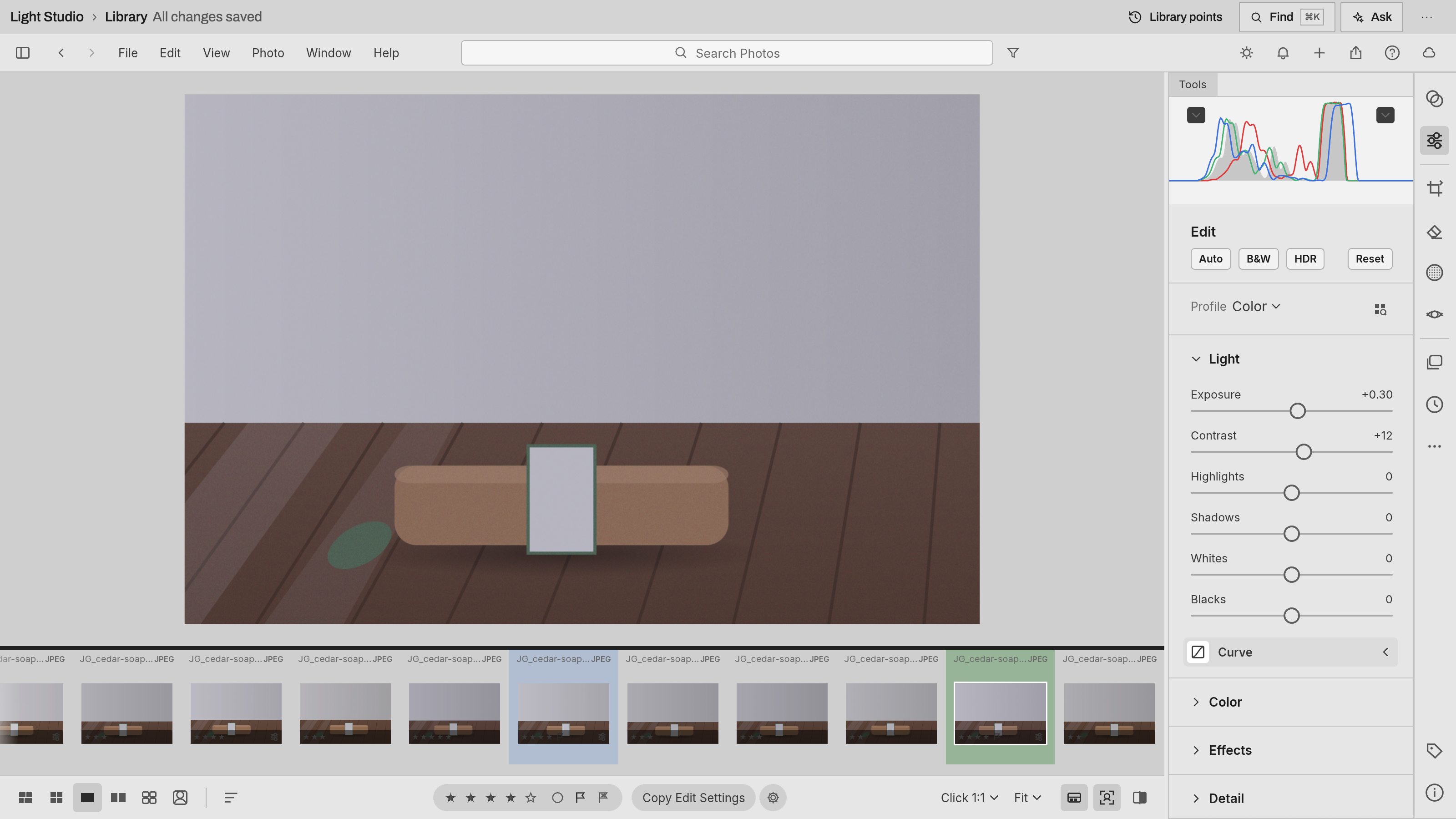 Light Studio preview with example data