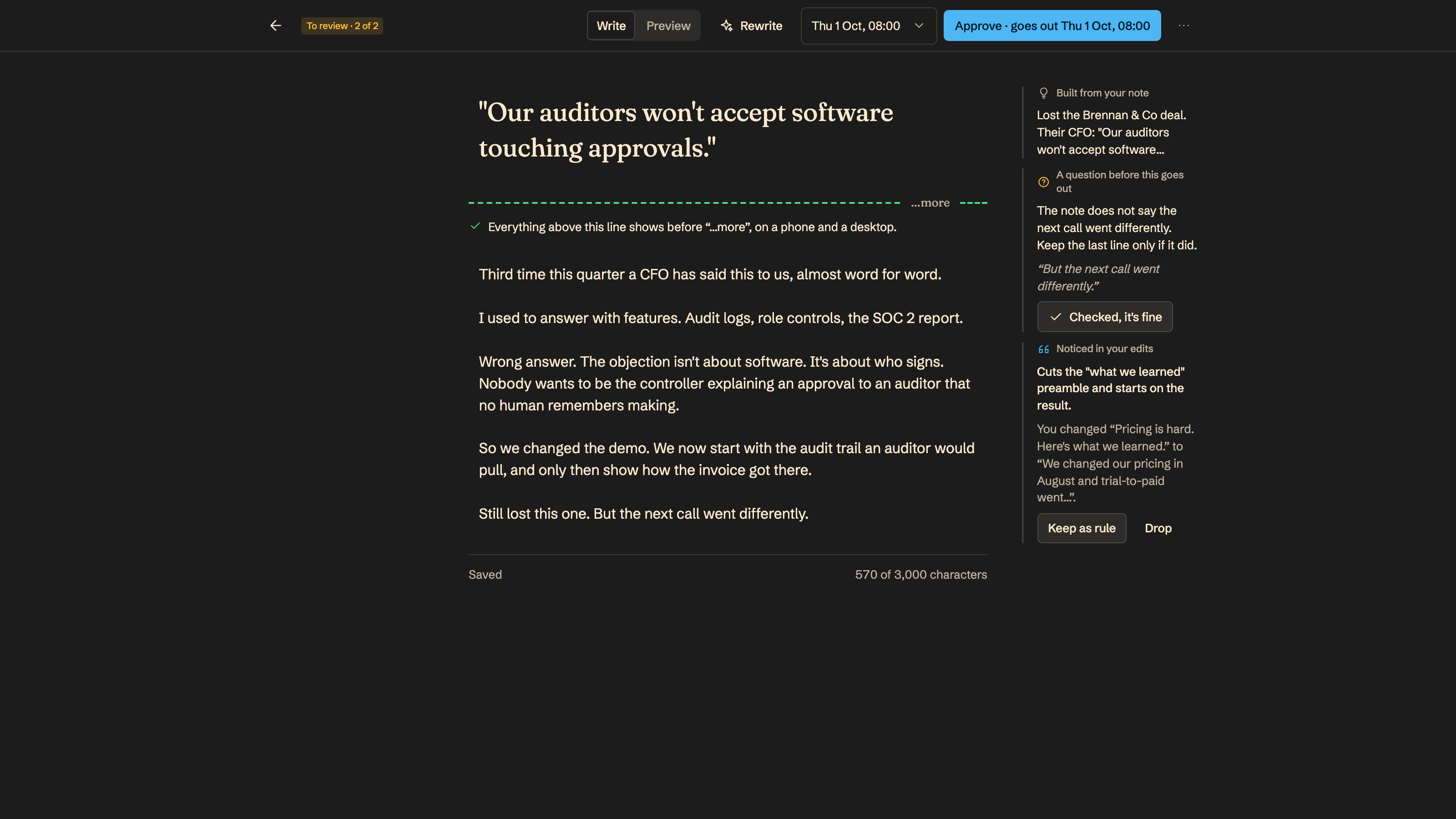 LinkedIn Post Studio preview with example data