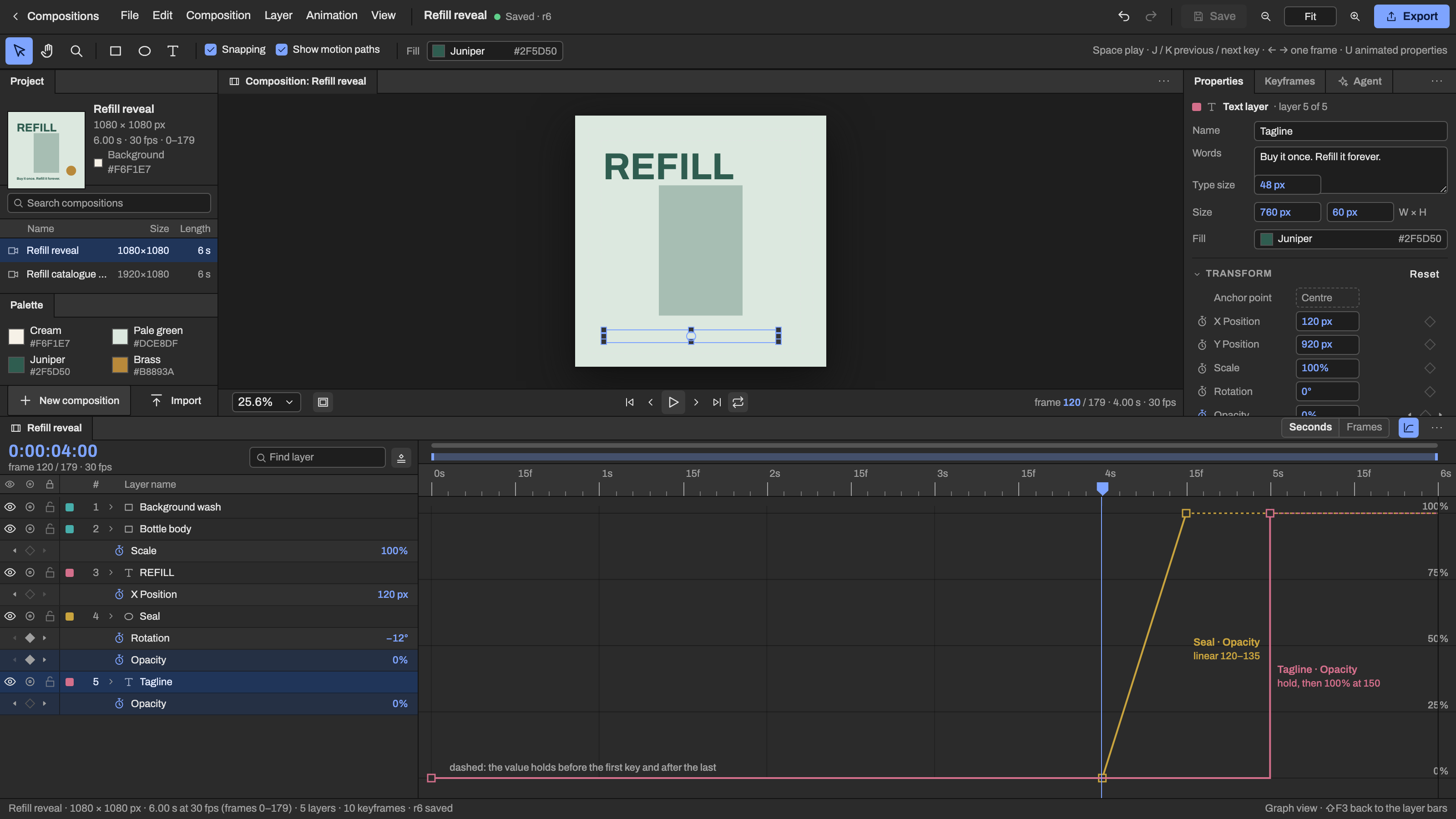 Motion Studio: See every value change in the Graph view. Example data.