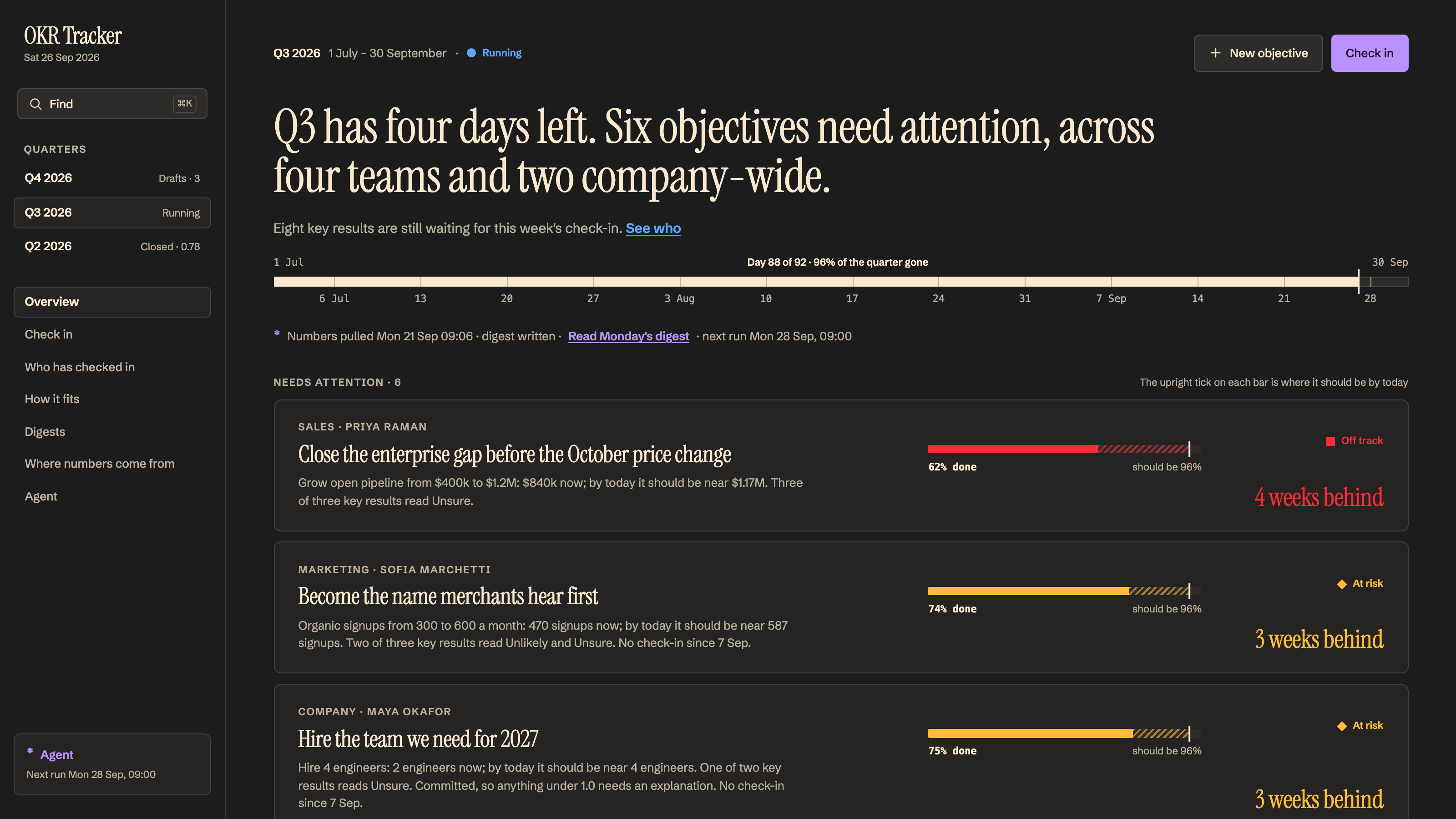 OKR Tracker preview with example data