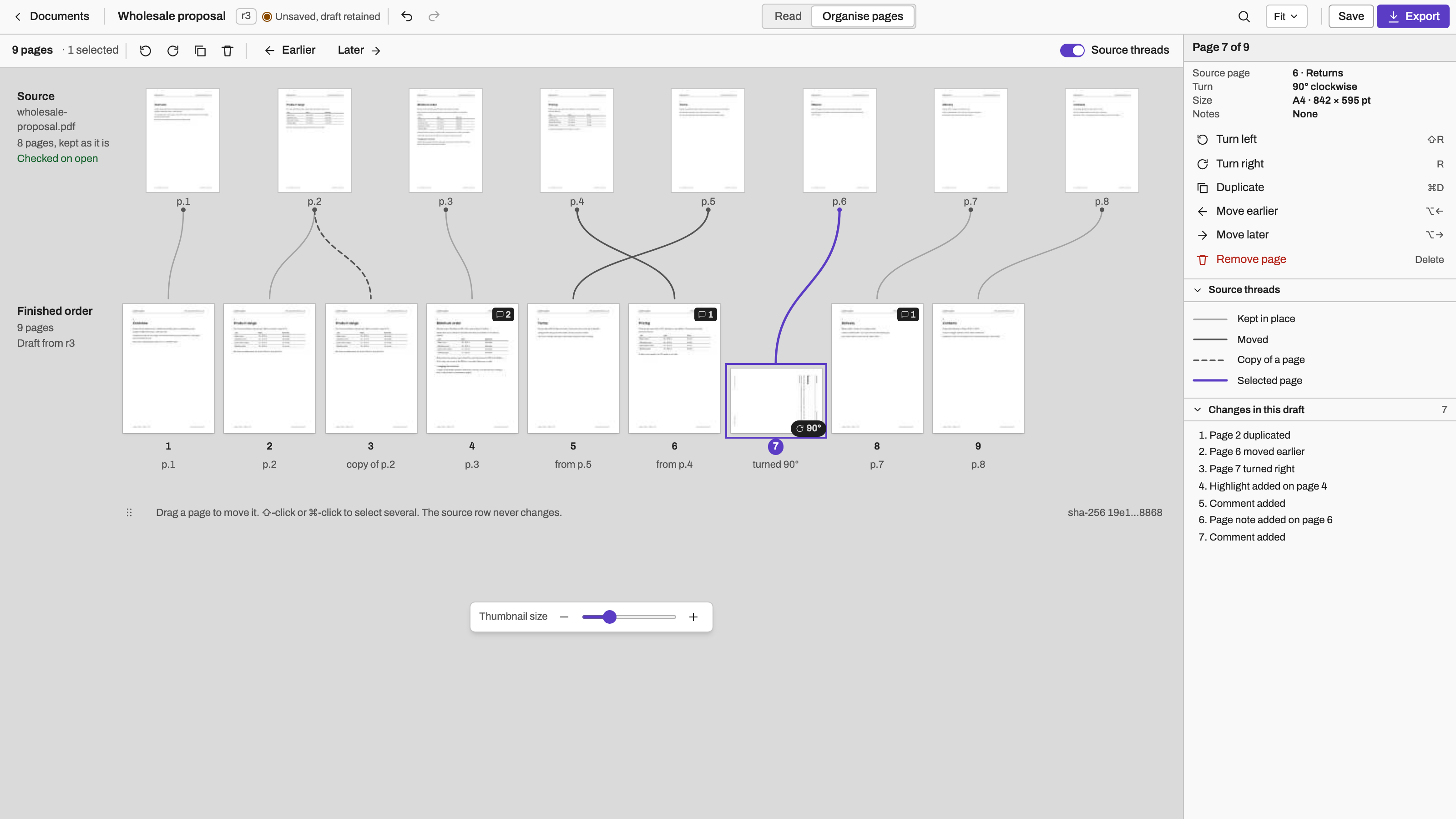 PDF Studio: Organise pages. Example data.