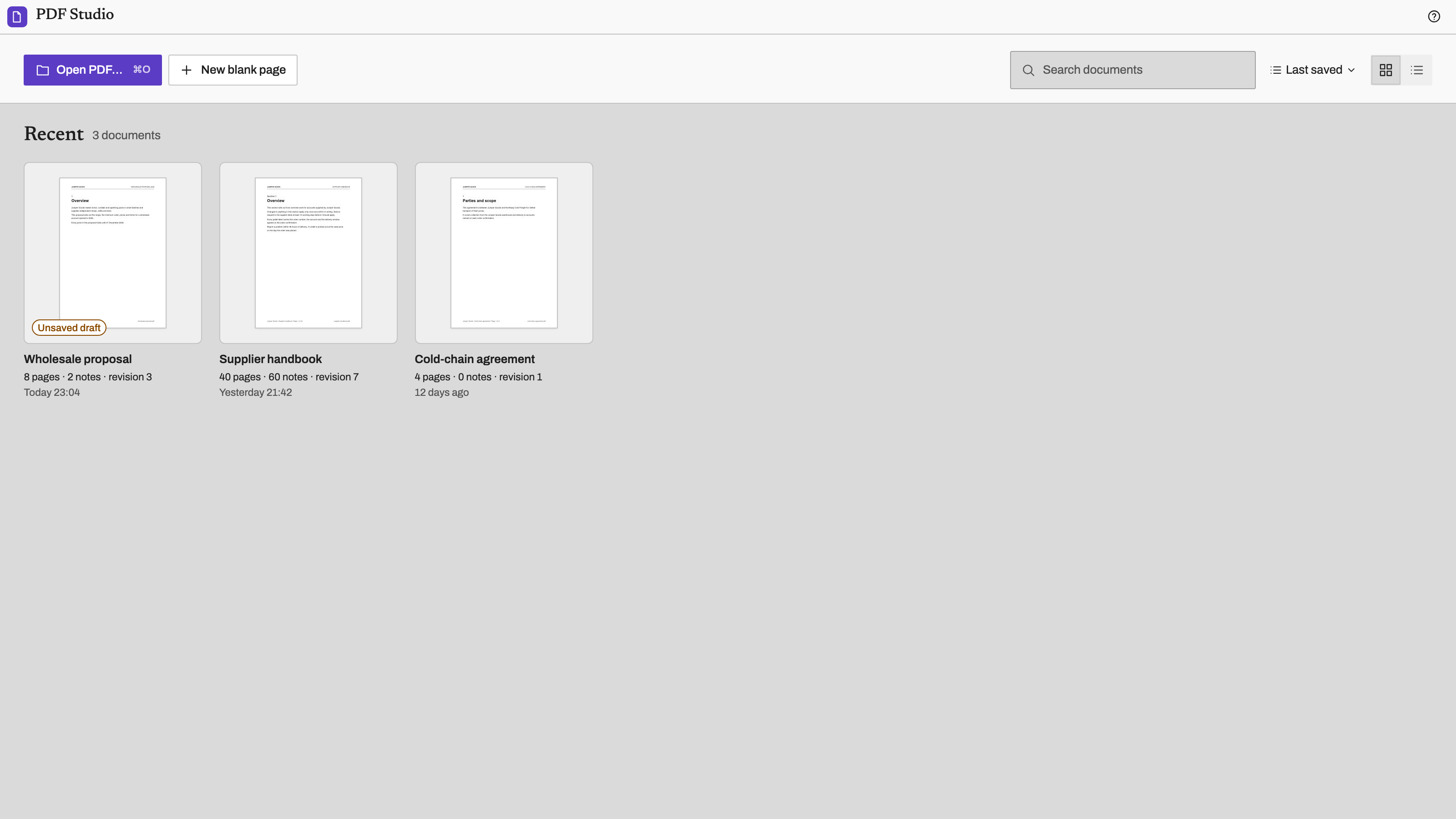 PDF Studio: Your documents. Example data.