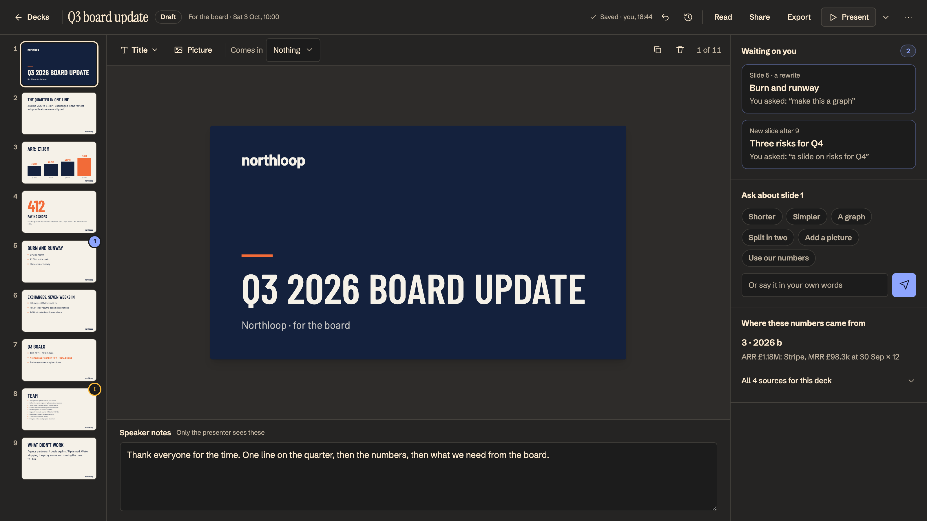 Presentations preview with example data