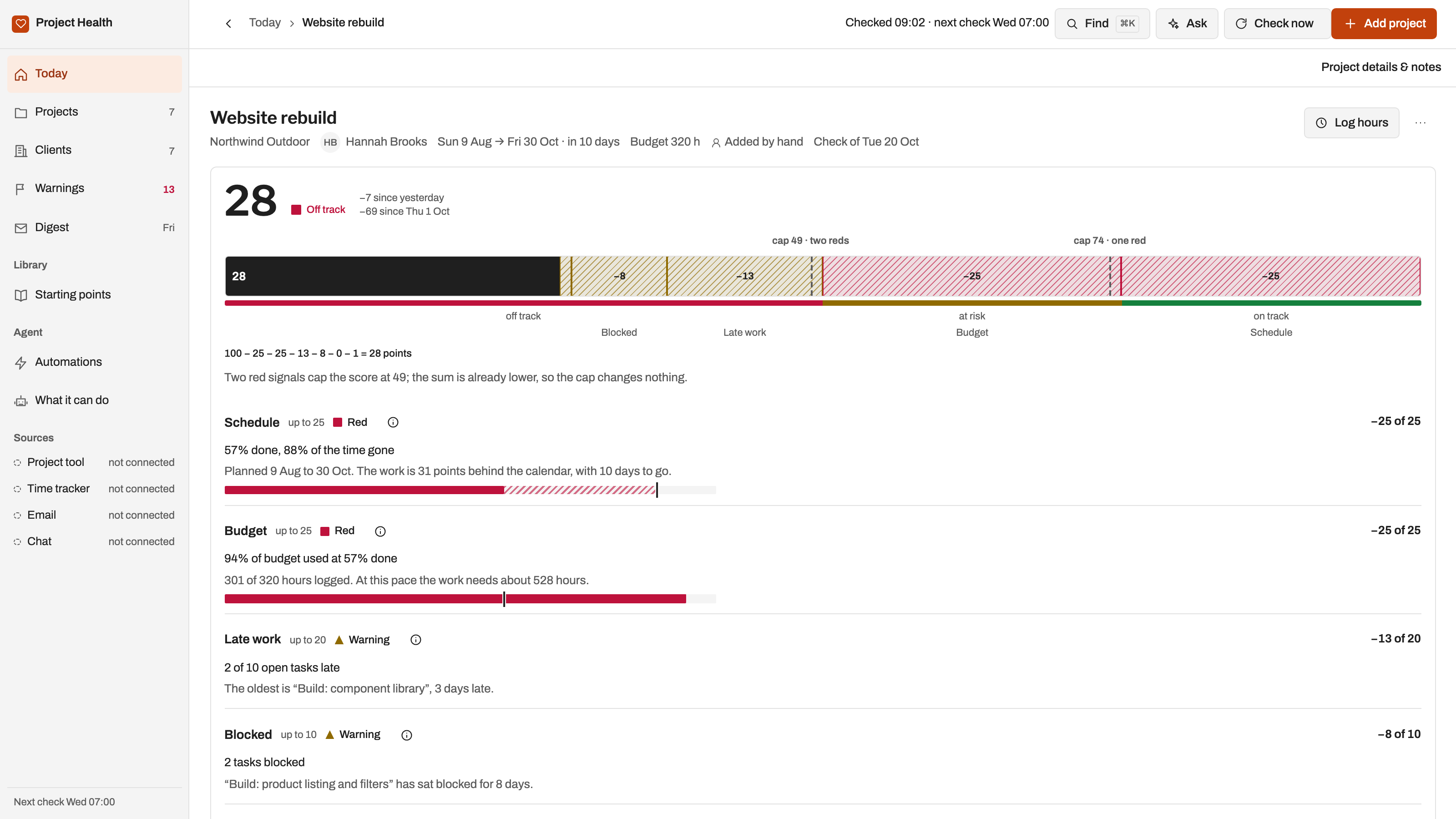 Project Health Monitor preview with example data