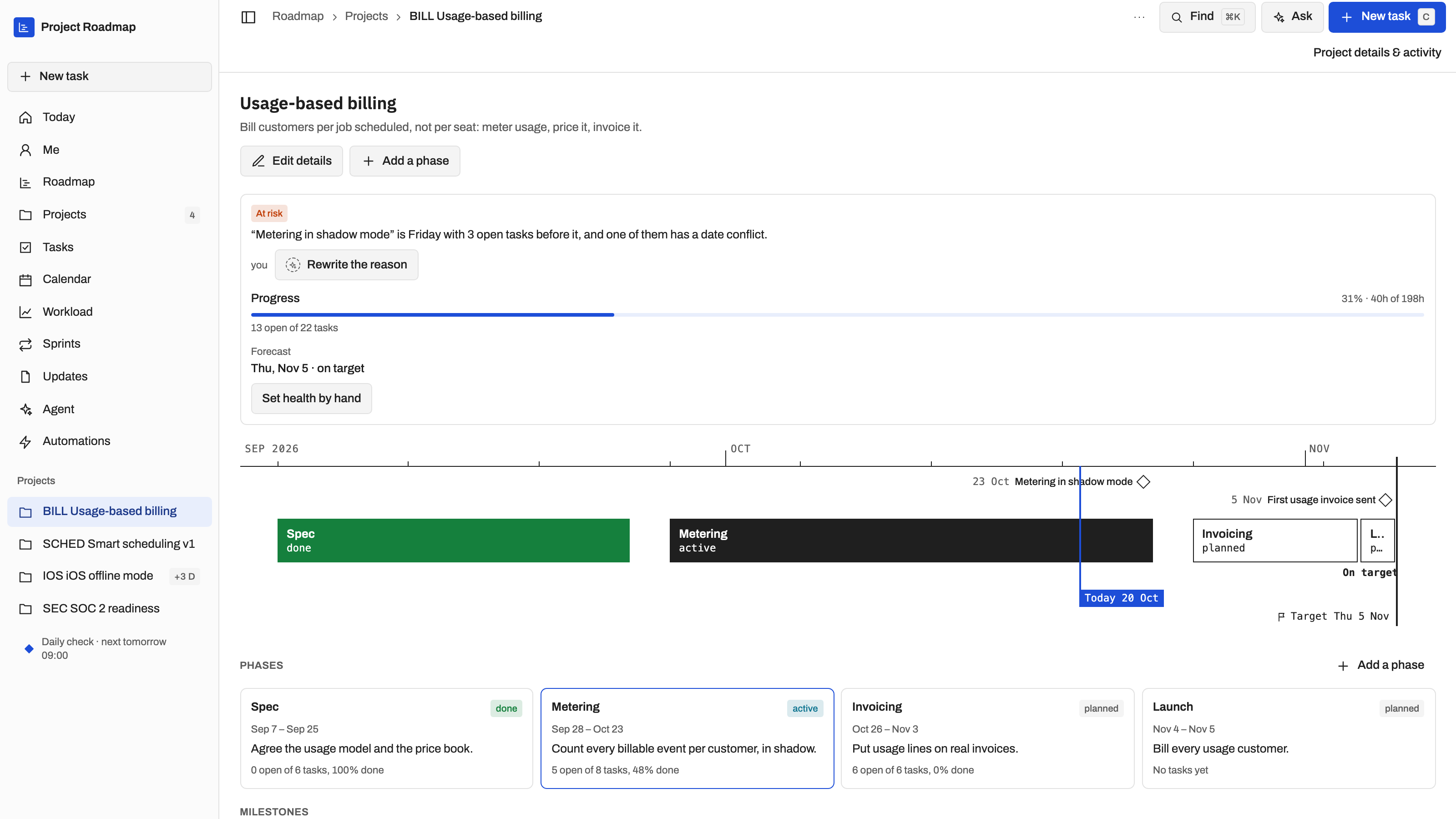 Project Roadmap preview with example data