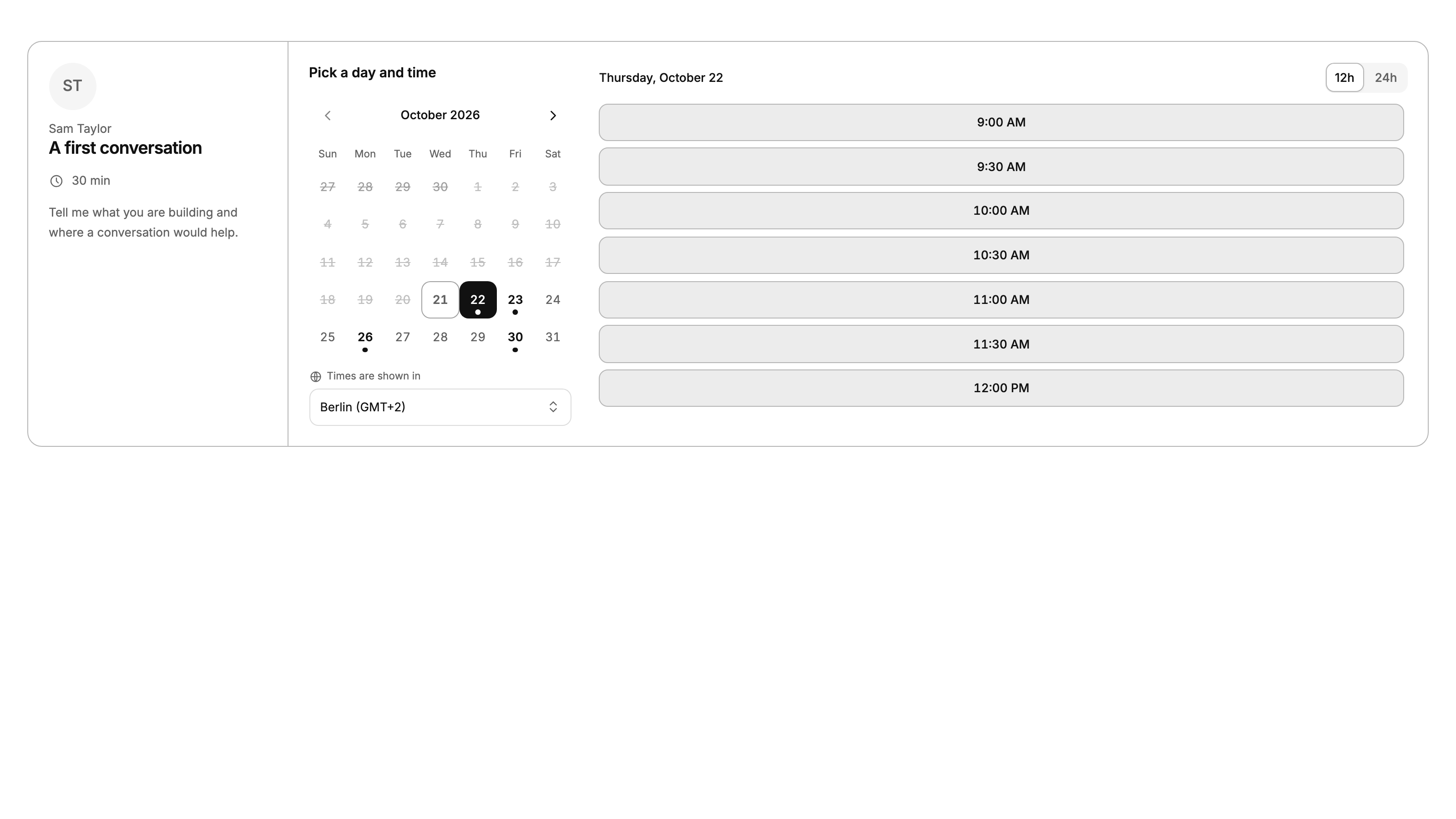 Scheduler preview with example data