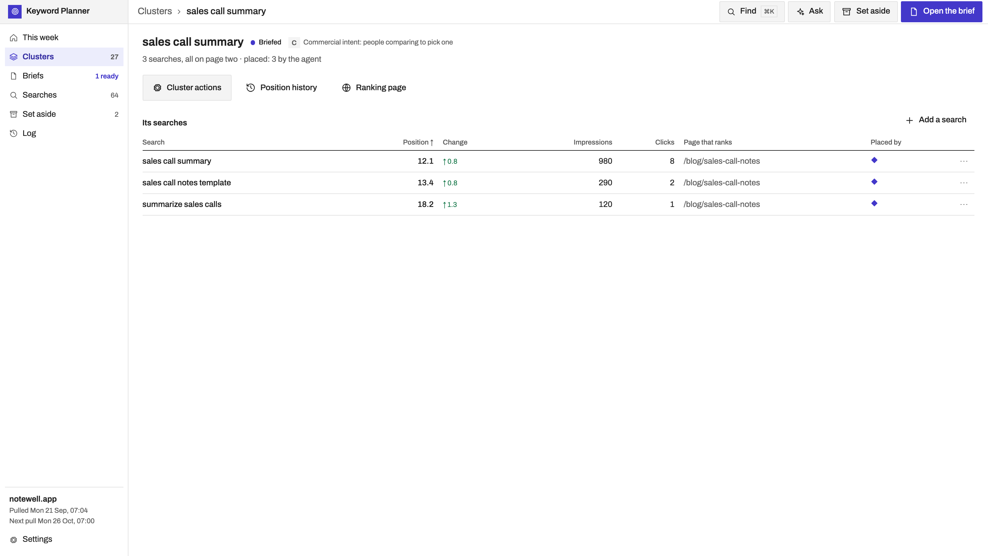 SEO Keyword Planner preview with example data