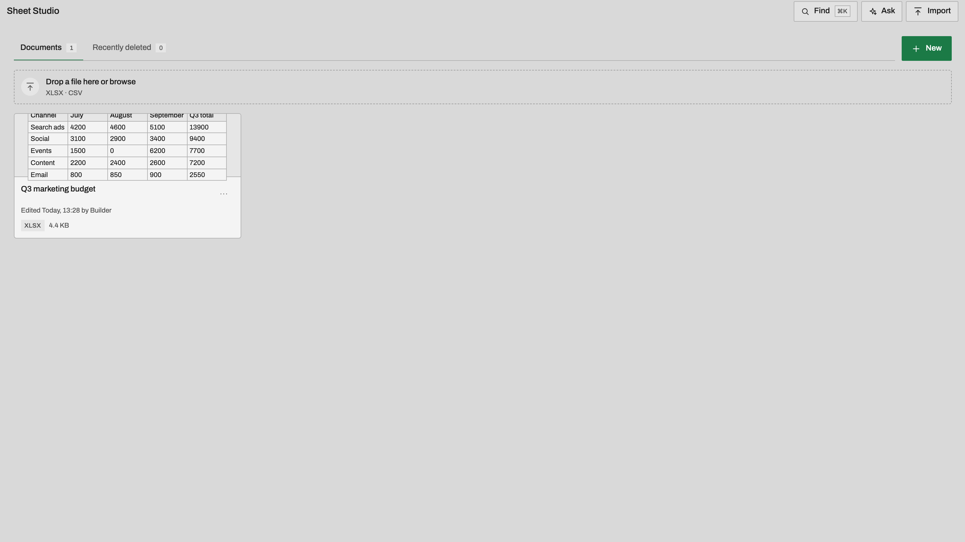 Sheet Studio: Keep every workbook in one library. Example data.