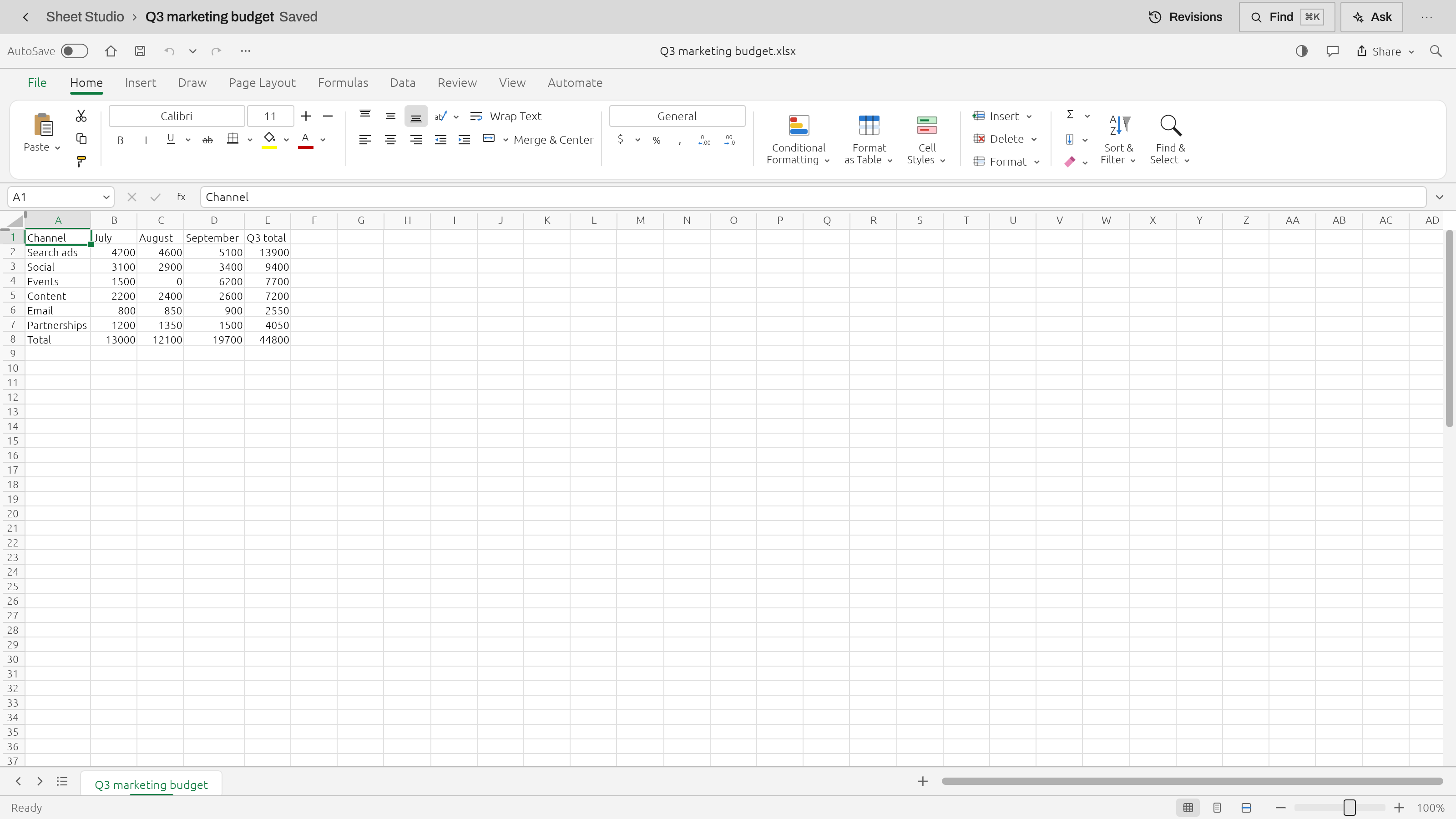 Sheet Studio preview with example data
