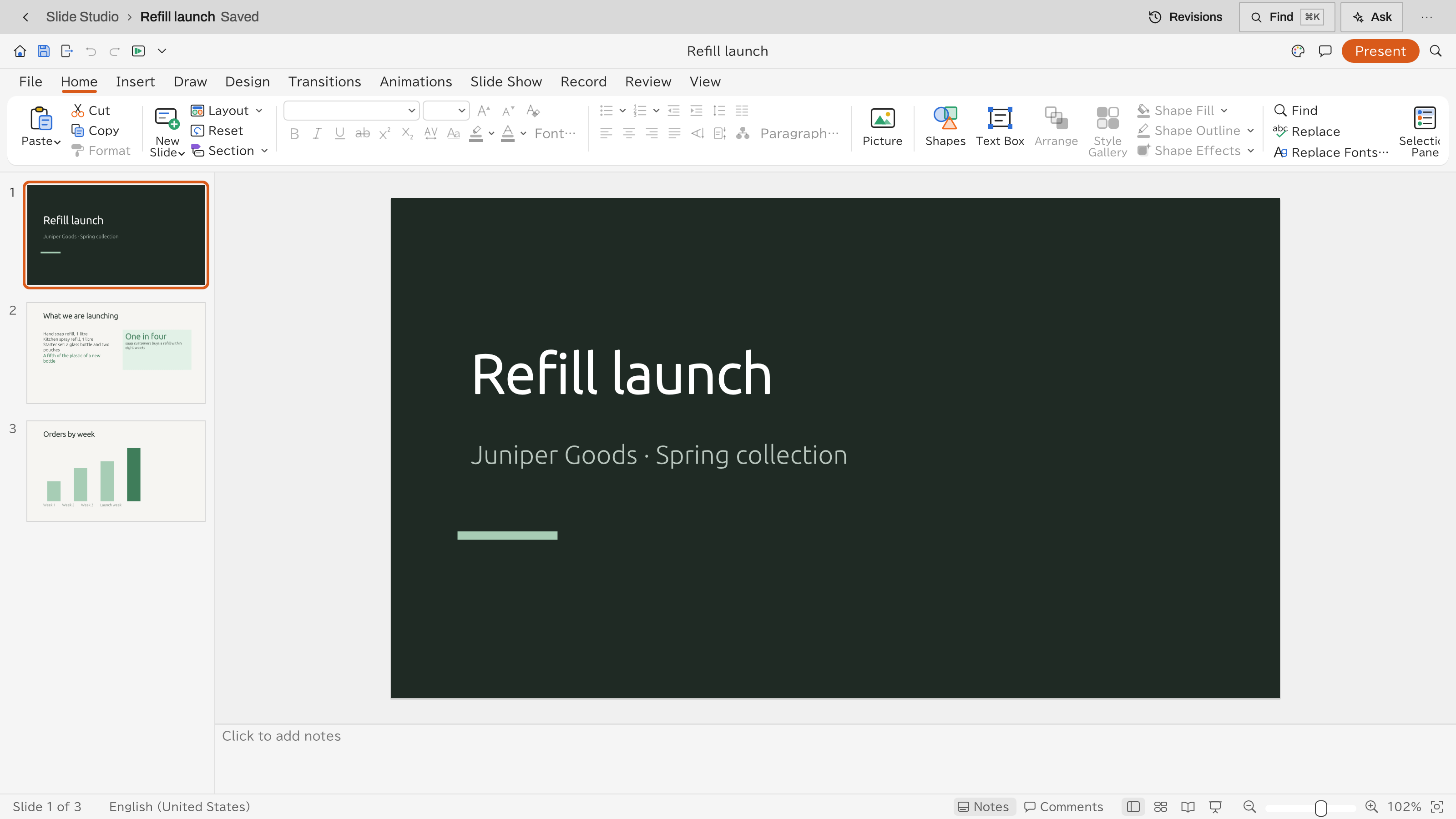 Slide Studio preview with example data