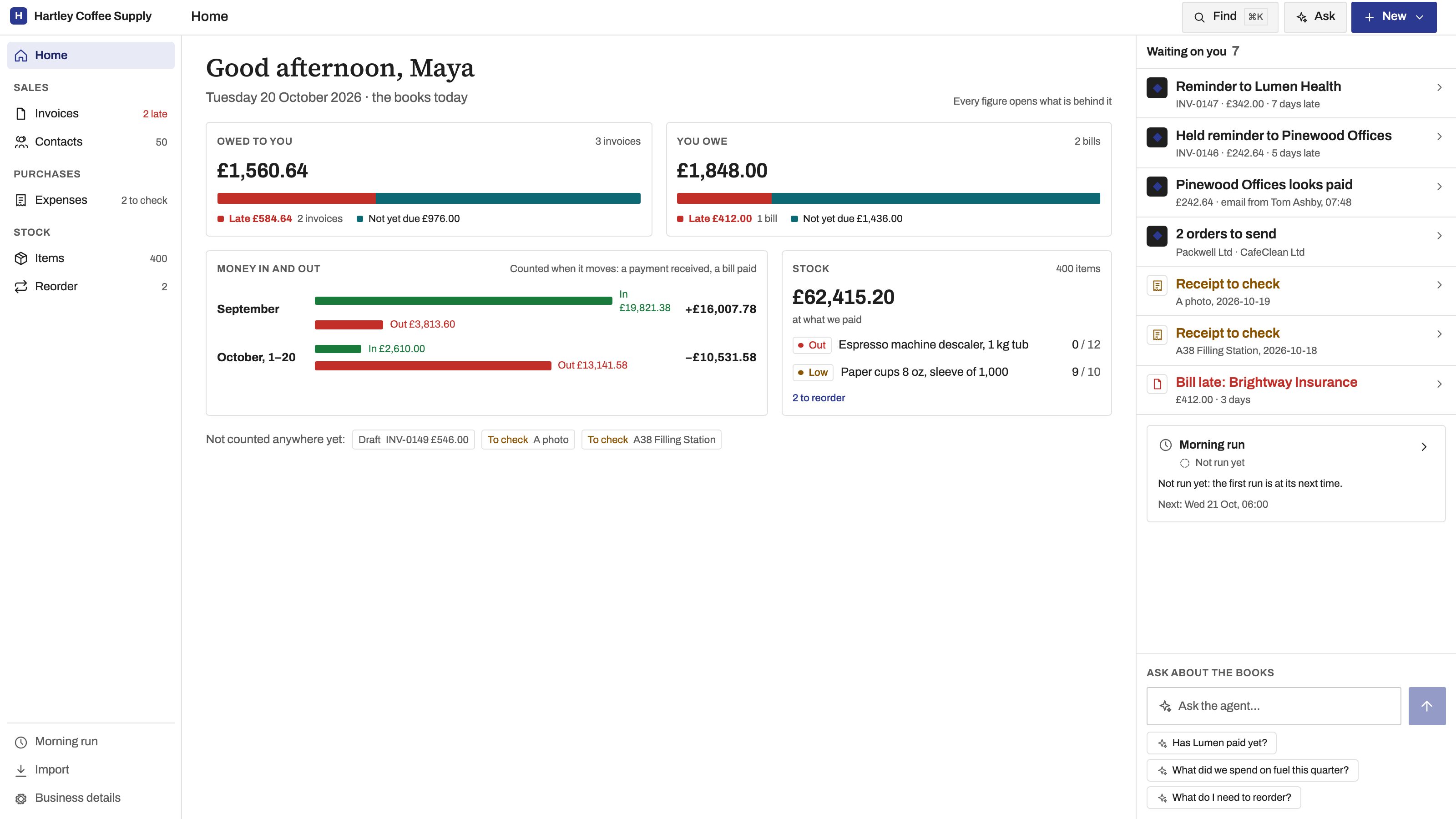 Small Business Accounts preview with example data