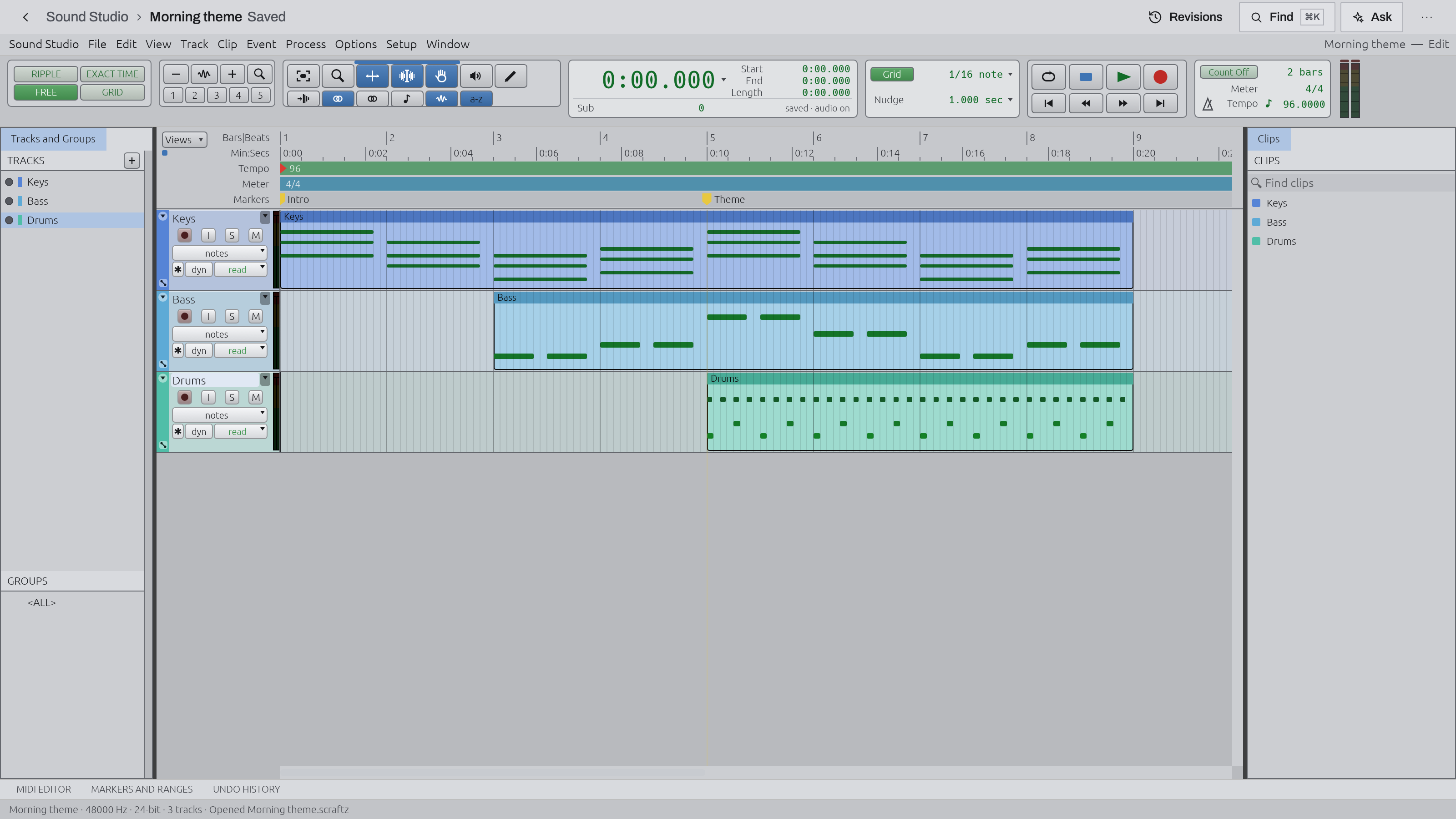 Sound Studio preview with example data