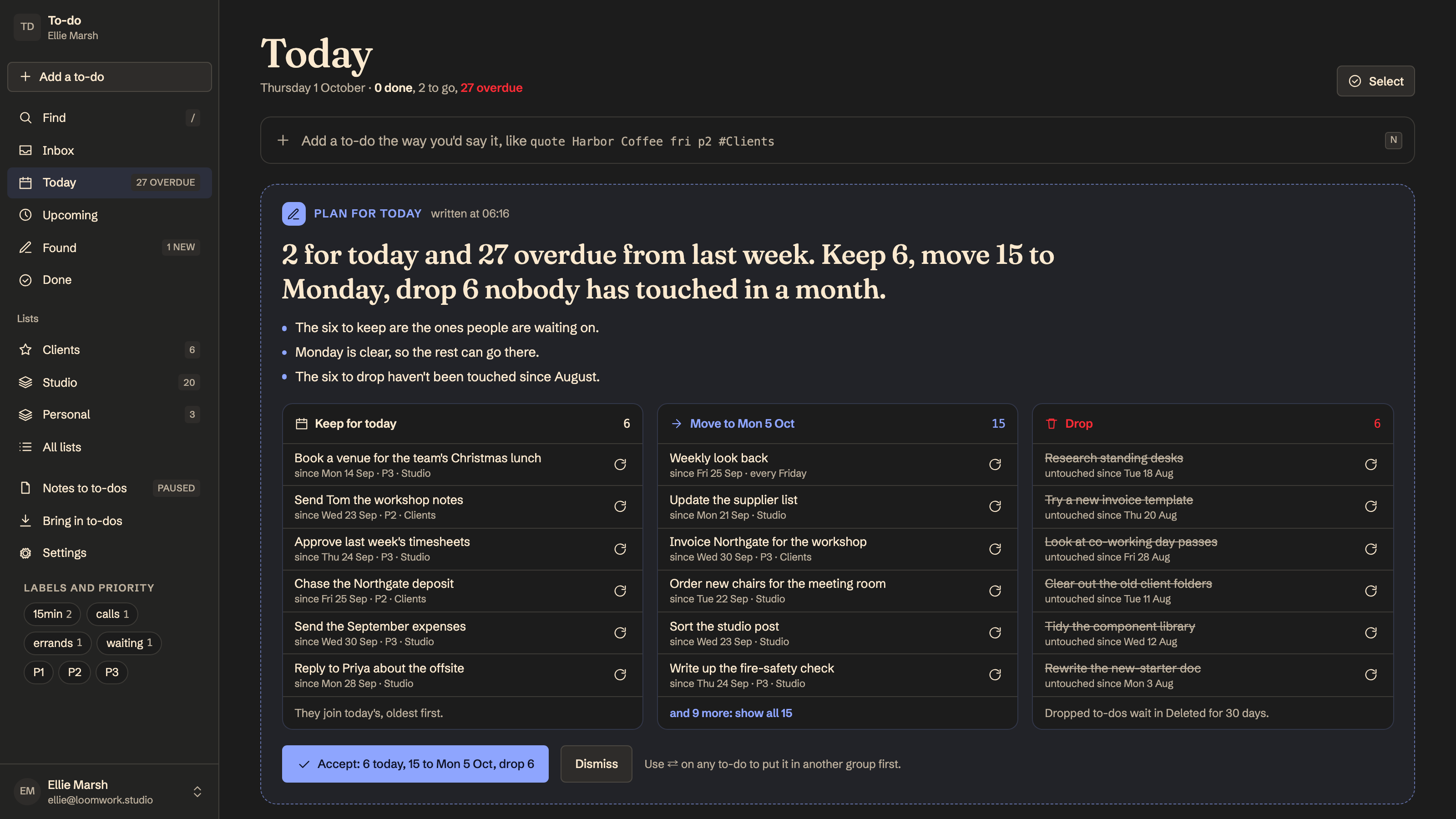 To-do List preview with example data