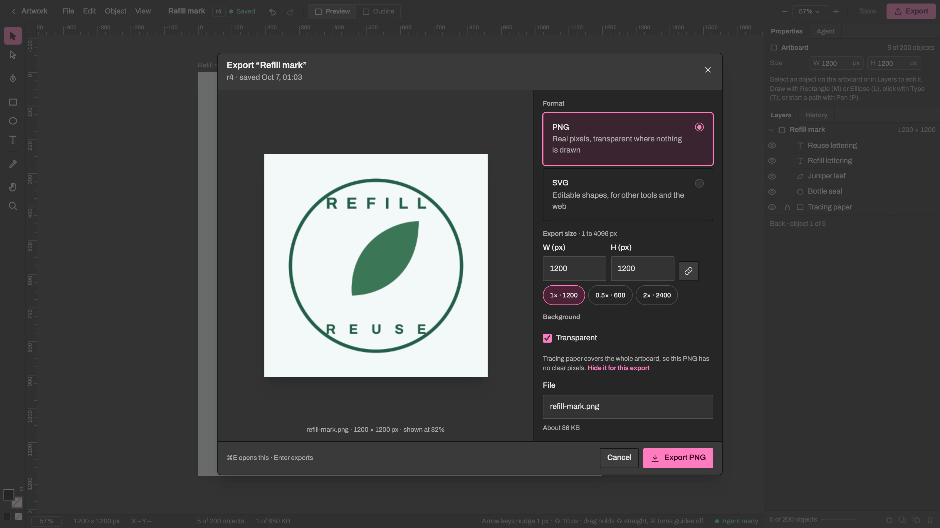 Vector Studio: Export a real PNG or SVG. Example data.