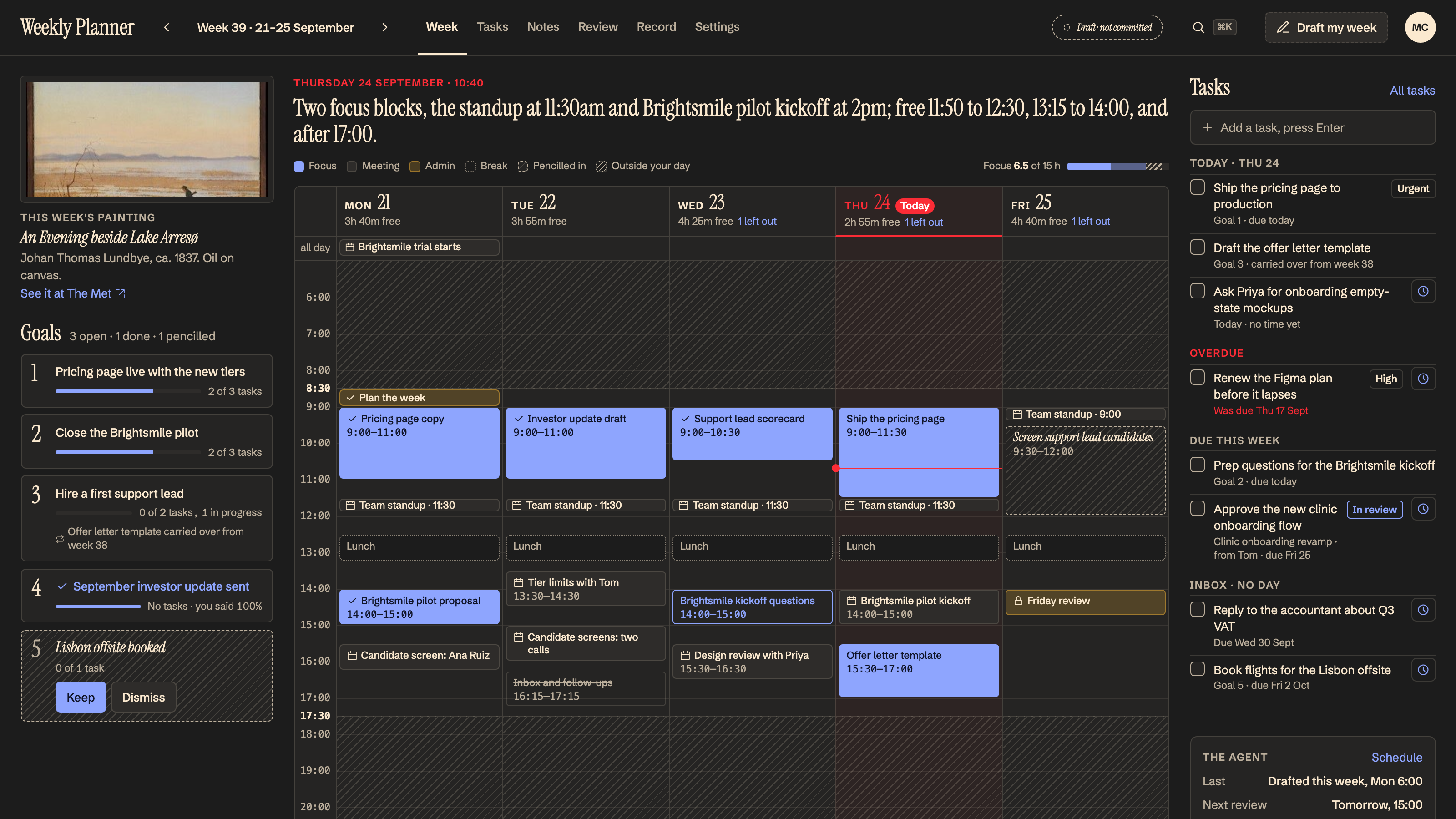 Weekly Planner preview with example data