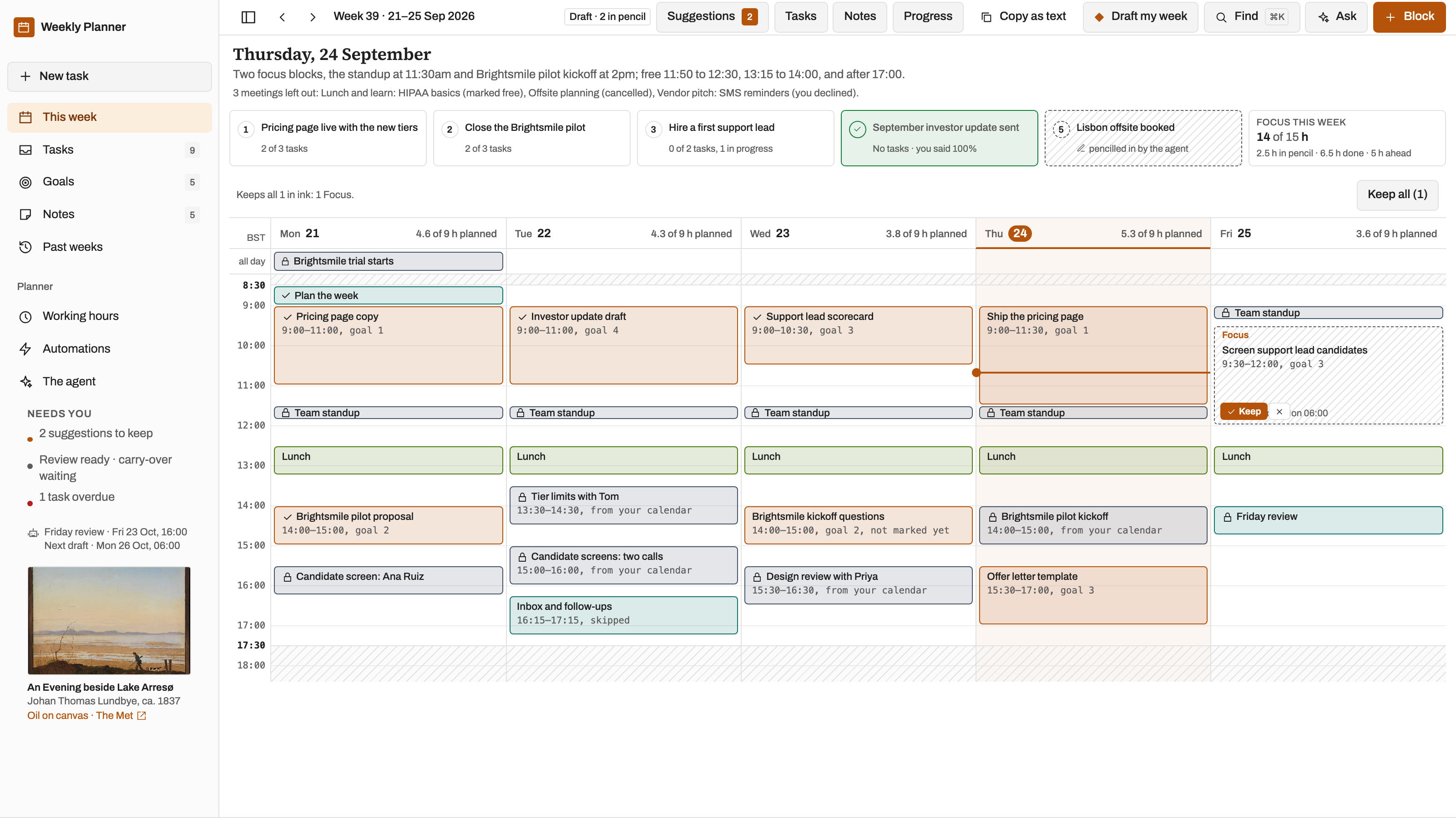 Weekly Planner preview with example data