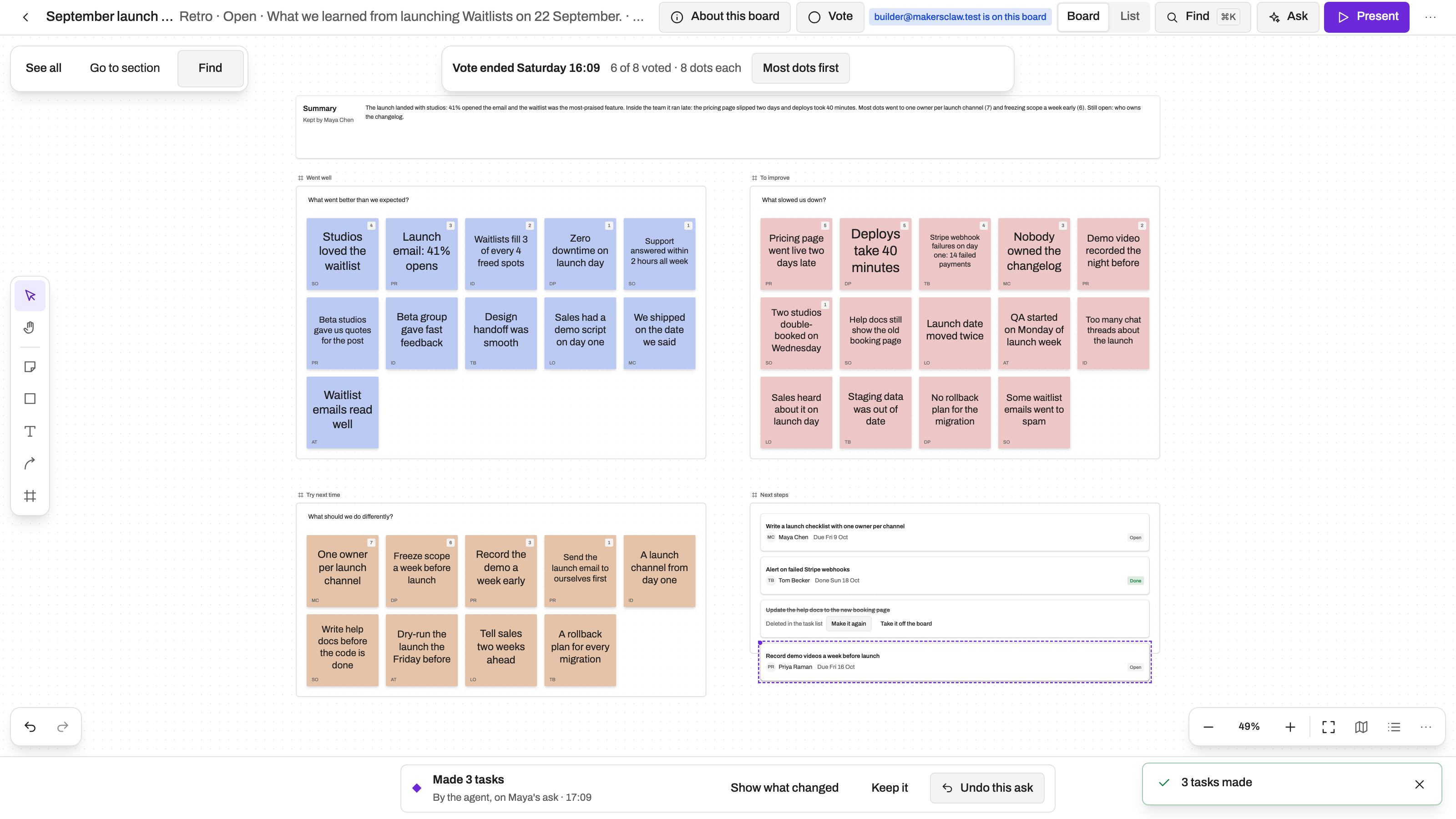 Whiteboard preview with example data